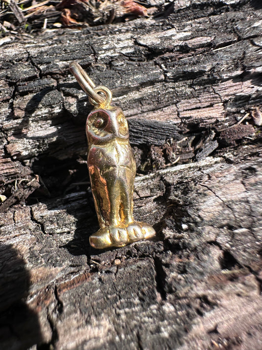 Antique 9ct gold Solid Owl charm