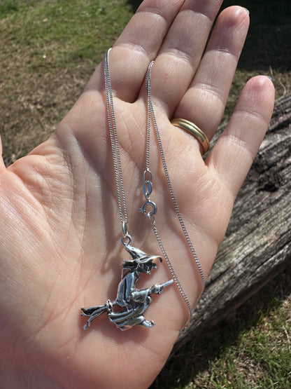 Sterling silver Witch charm on curb chain