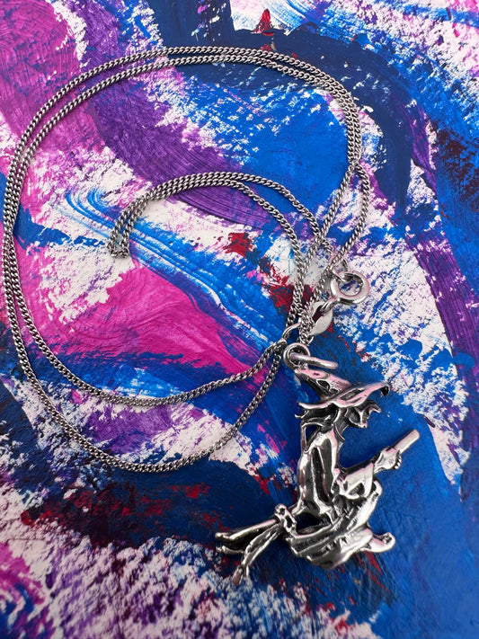 Sterling silver Witch charm on curb chain