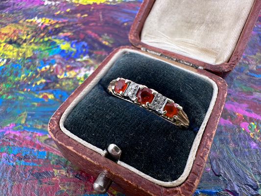 9ct Fire Opal and diamond ring