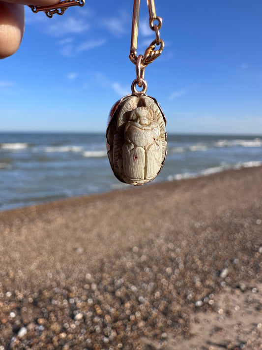 14ct Faience Scarab pendant