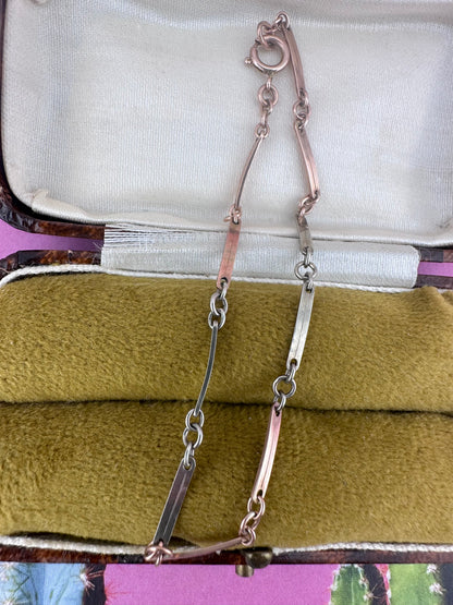 Antique 9ct Rose & White Gold bar bracelet