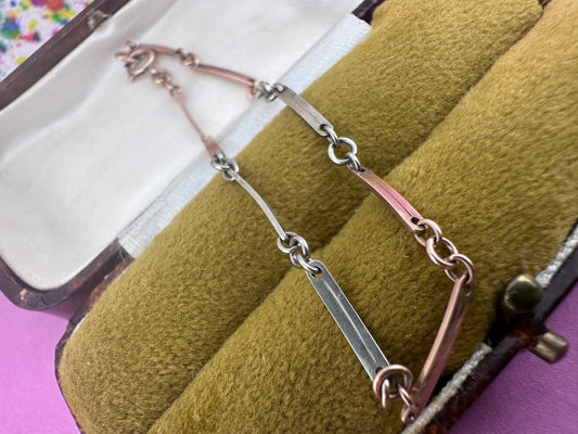 Antique 9ct Rose & White Gold bar bracelet