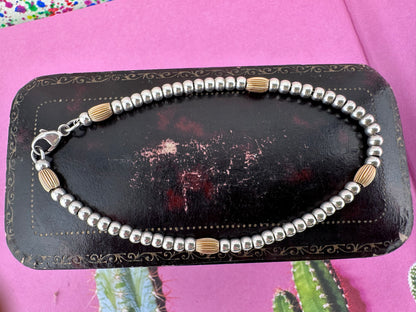 Sterling silver and 9ct Gold Beaded Ball Bracelet.