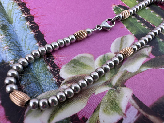 Sterling silver and 9ct Gold Beaded Ball Bracelet.