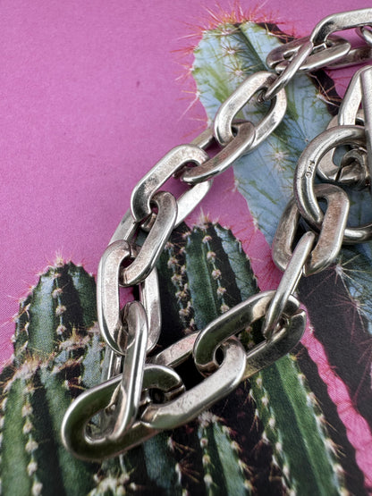 Vintage Sterling Silver paperclip bracelet with heart toggle
