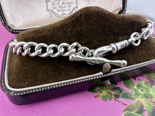 Sterling Silver Curb Bracelet with dogclip and T-bar