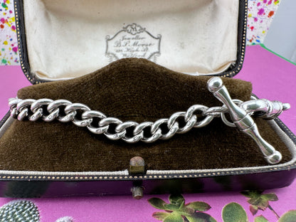 Sterling Silver Curb Bracelet with dogclip and T-bar