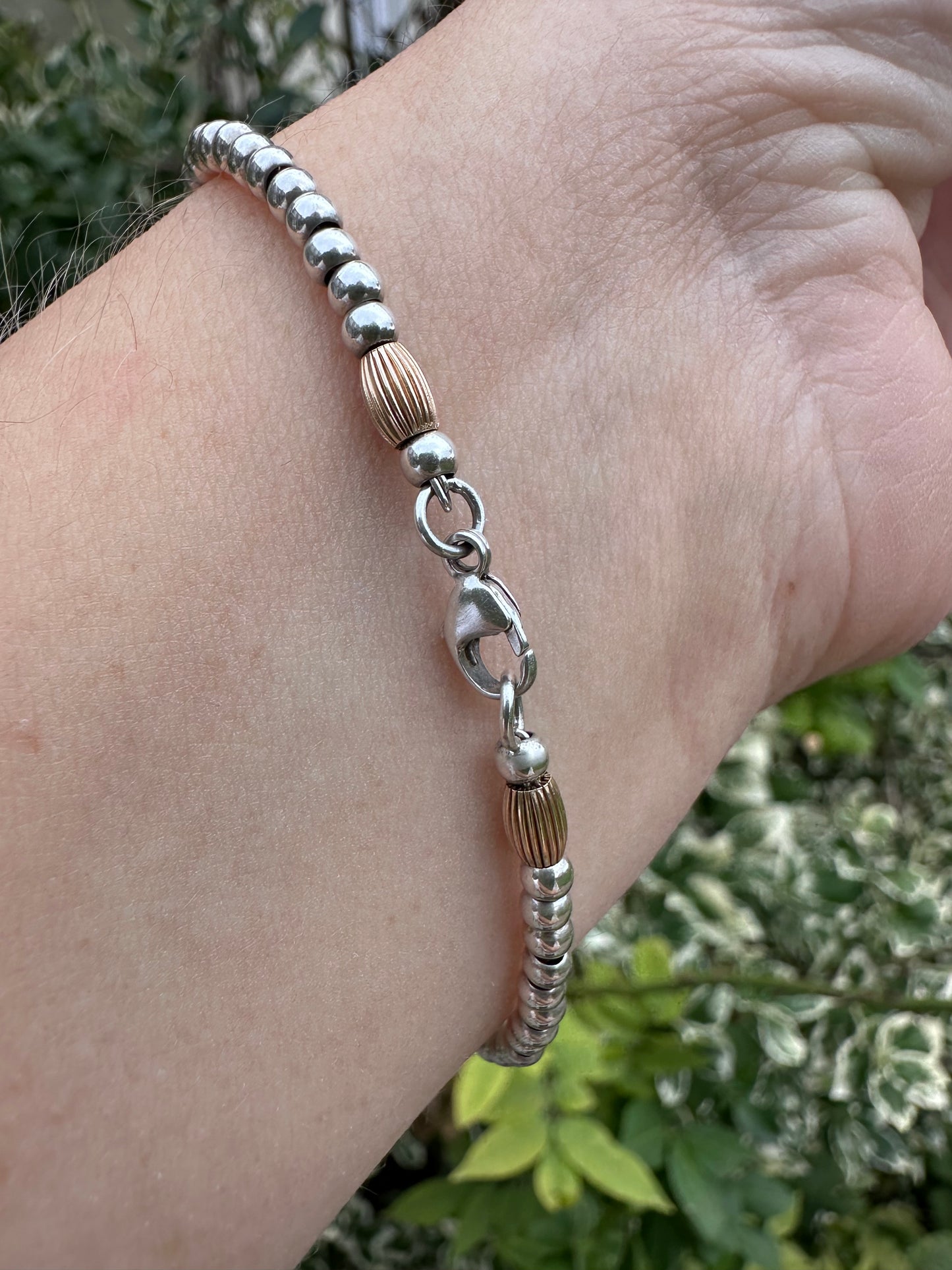 Sterling silver and 9ct Gold Beaded Ball Bracelet.