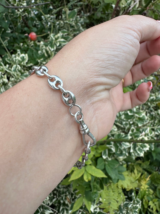 Sterling Silver Puffy mariner bracelet with dog clip