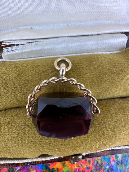 Vintage 9ct Gold Amethyst Spinning Fob