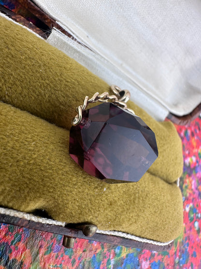 Vintage 9ct Gold Amethyst Spinning Fob