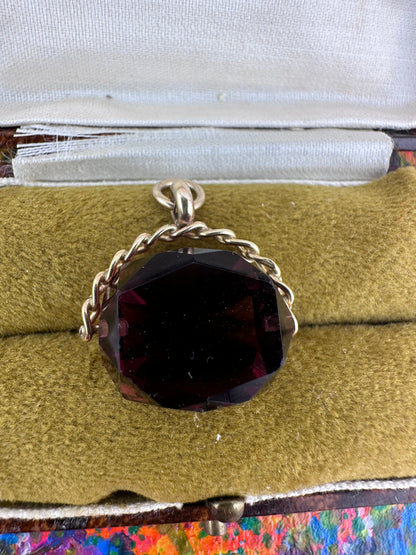Vintage 9ct Gold Amethyst Spinning Fob
