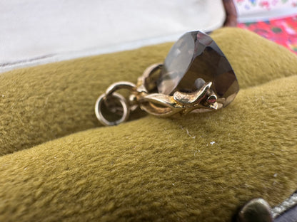 Vintage Mini 9ct yellow gold Smokey Quartz fob