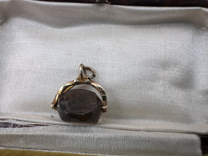 Vintage Mini 9ct yellow gold Smokey Quartz fob