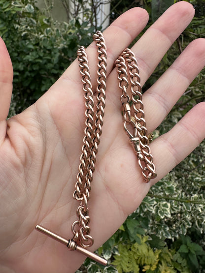 Antique 9ct Gold Curb Albert chain with bolt, dog clip and floating t-bar