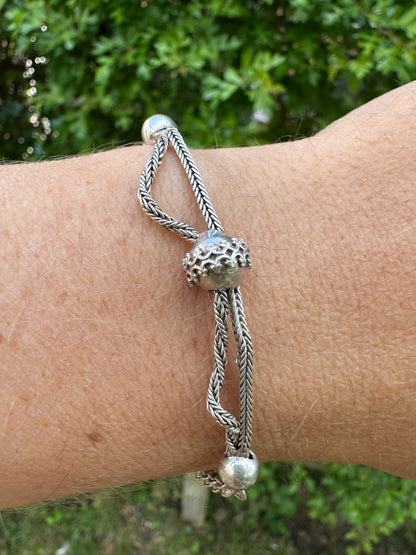 Silver Albertina Bracelet with Tassel, T-Bar & Dog Clip