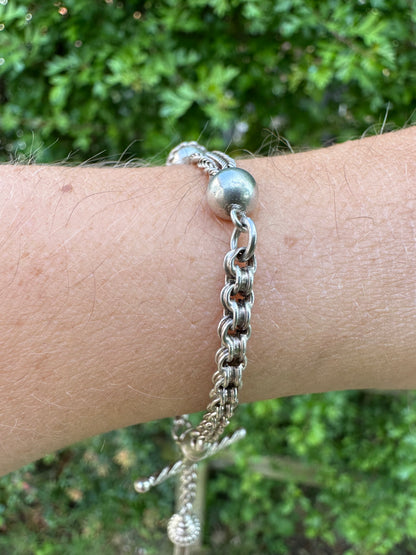 Silver Albertina Bracelet with Tassel, T-Bar & Dog Clip