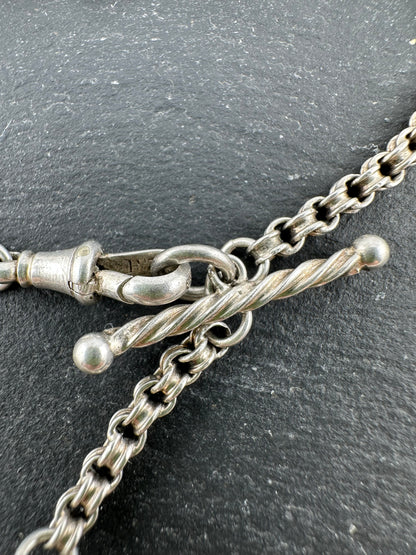 Silver Albertina Bracelet with Tassel, T-Bar & Dog Clip
