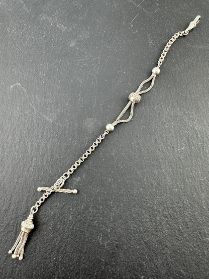 Silver Albertina Bracelet with Tassel, T-Bar & Dog Clip
