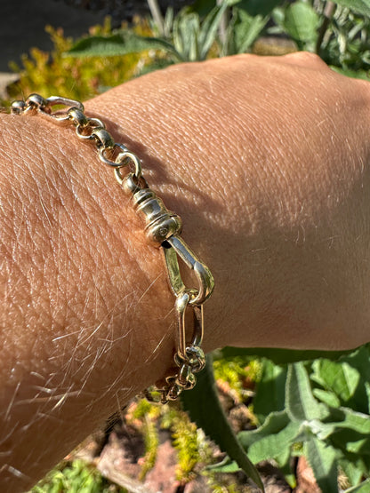 9ct Gold Long & Short belcher/paperclip bracelet with dog clip