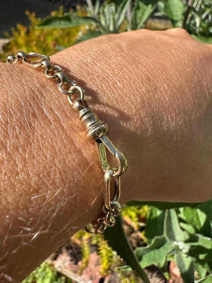 9ct Gold Long & Short belcher/paperclip bracelet with dog clip