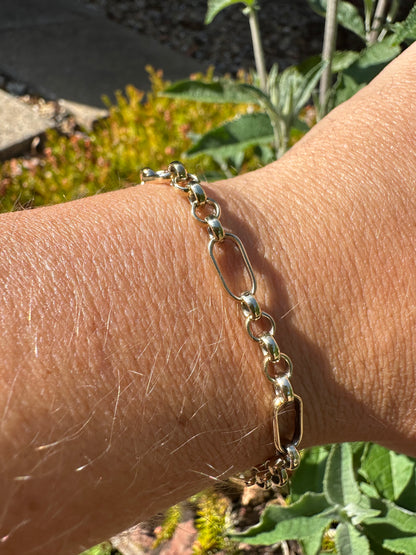 9ct Gold Long & Short belcher/paperclip bracelet with dog clip