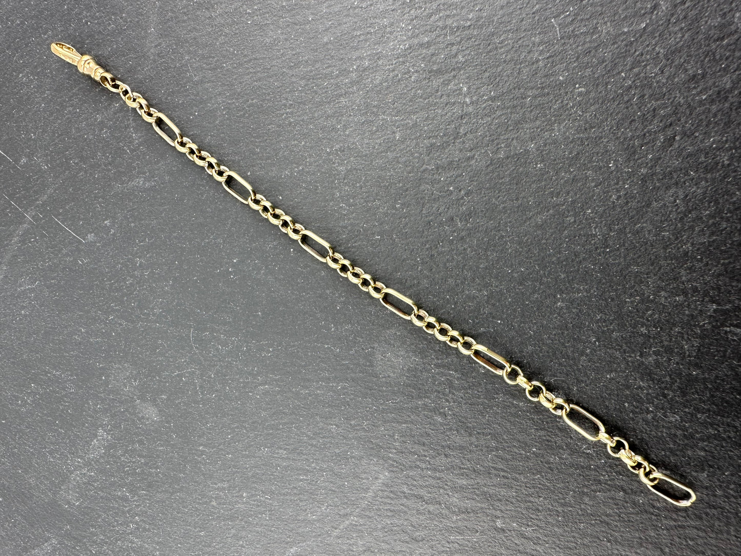 9ct Gold Long & Short belcher/paperclip bracelet with dog clip