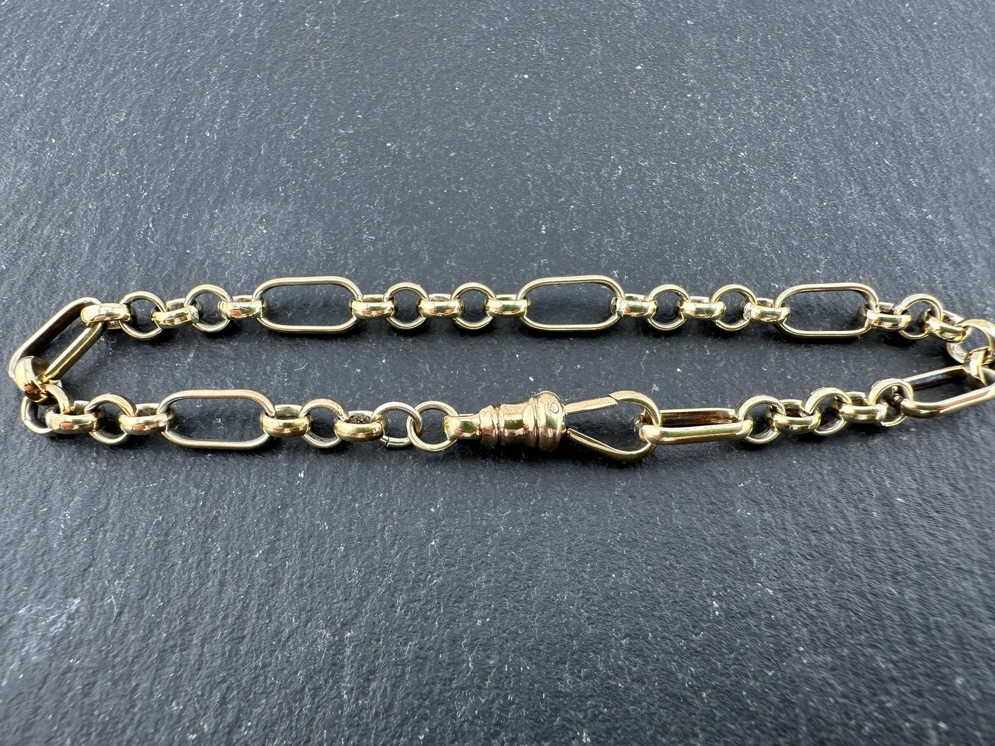 9ct Gold Long & Short belcher/paperclip bracelet with dog clip