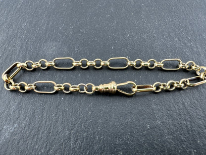 9ct Gold Long & Short belcher/paperclip bracelet with dog clip