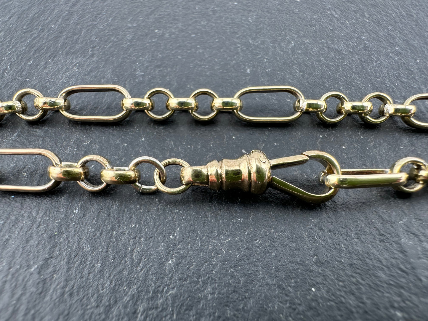 9ct Gold Long & Short belcher/paperclip bracelet with dog clip