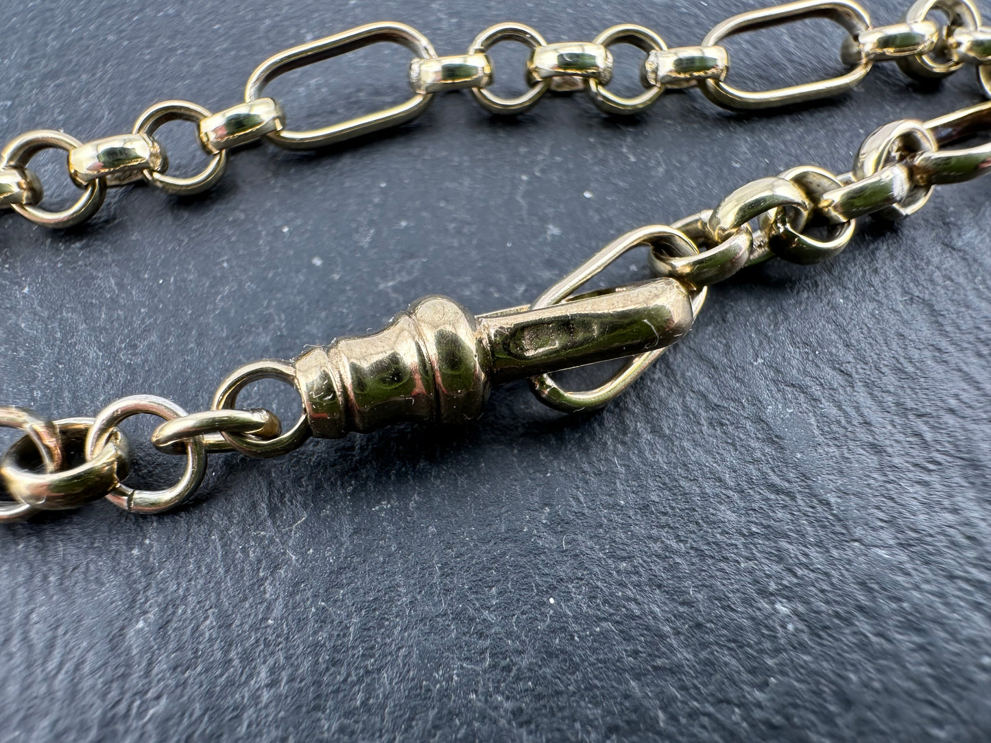 9ct Gold Long & Short belcher/paperclip bracelet with dog clip