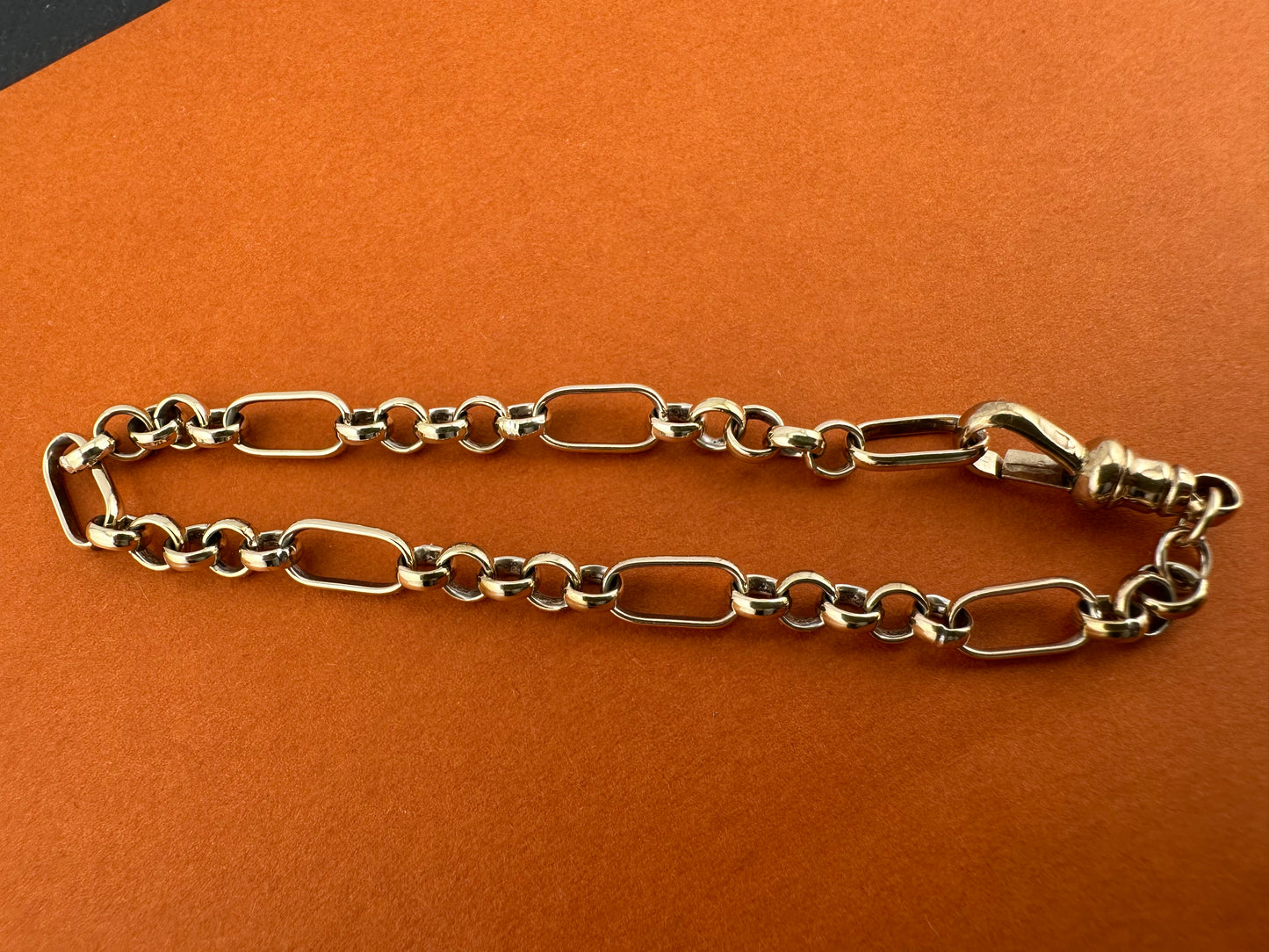 9ct Gold Long & Short belcher/paperclip bracelet with dog clip