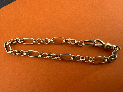 9ct Gold Long & Short belcher/paperclip bracelet with dog clip
