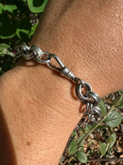 Sterling Silver chunky Double Rolo Bracelet, with dog clip