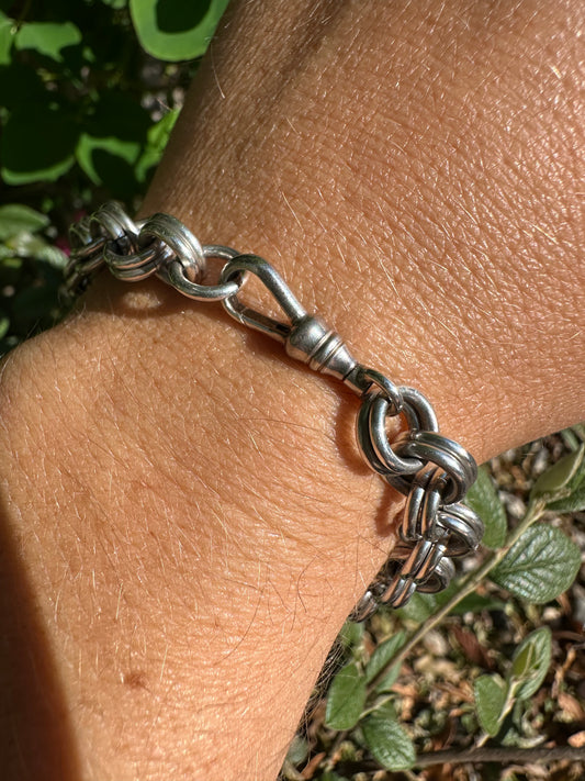 Sterling Silver chunky Double Rolo Bracelet, with dog clip