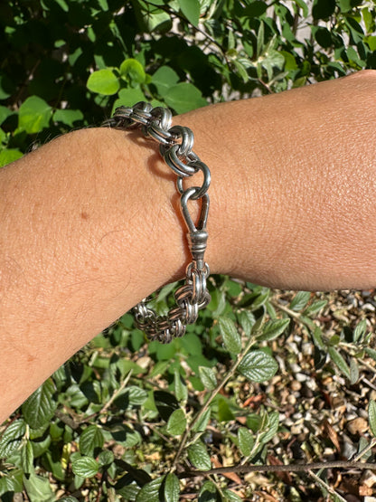 Sterling Silver chunky Double Rolo Bracelet, with dog clip