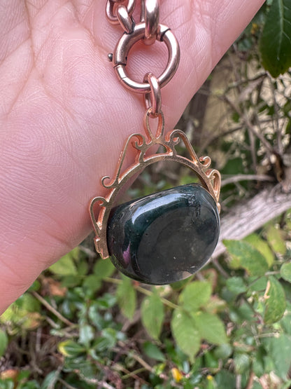 Vintage 9ct Gold Moss Agate Spinner Fob