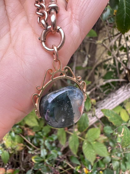 Vintage 9ct Gold Moss Agate Spinner Fob
