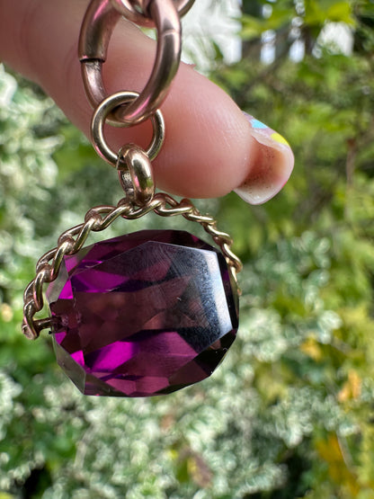 Vintage 9ct Gold Amethyst Spinning Fob