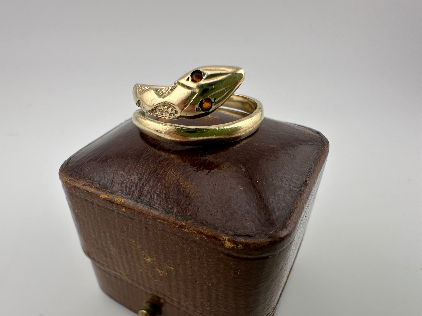Vintage 9ct Gold Snake Ring with Garnet Eyes