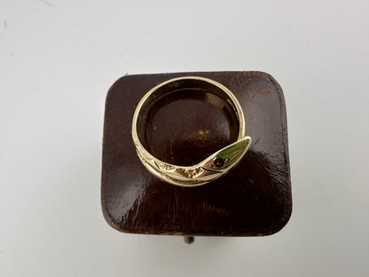Vintage 9ct Gold Snake Ring with Garnet Eyes