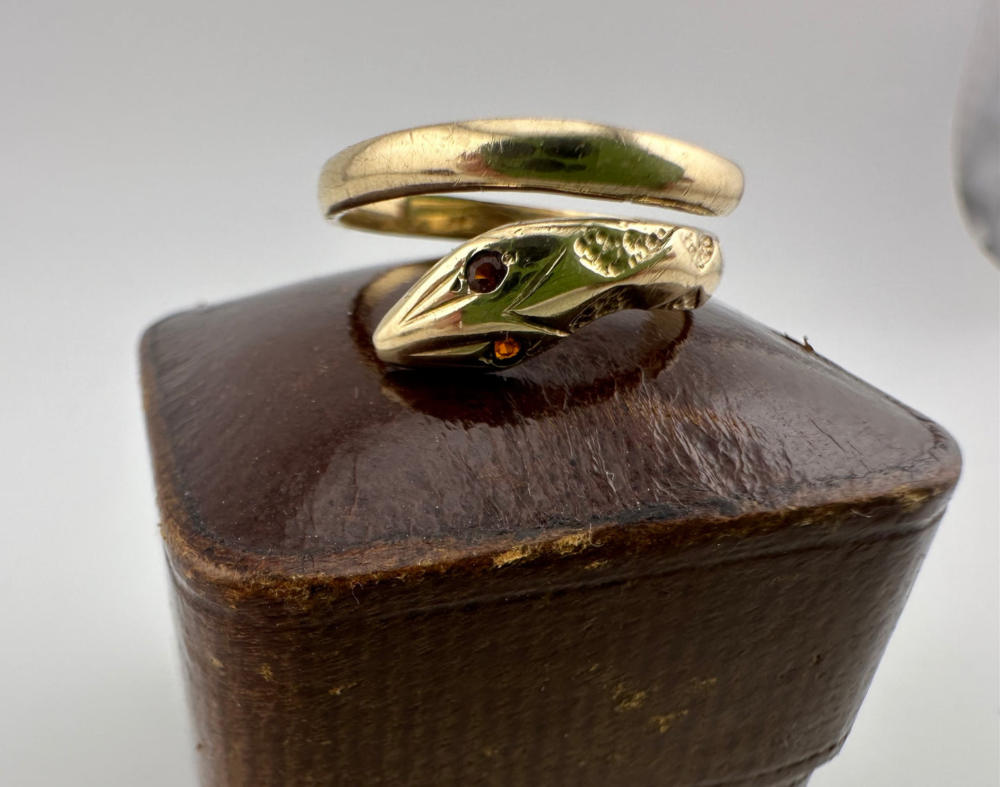Vintage 9ct Gold Snake Ring with Garnet Eyes