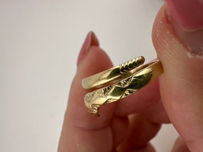 Vintage 9ct Gold Snake Ring with Garnet Eyes
