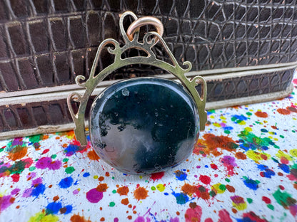 Vintage 9ct Gold Moss Agate Spinner Fob