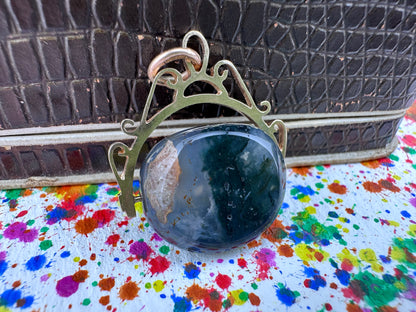 Vintage 9ct Gold Moss Agate Spinner Fob