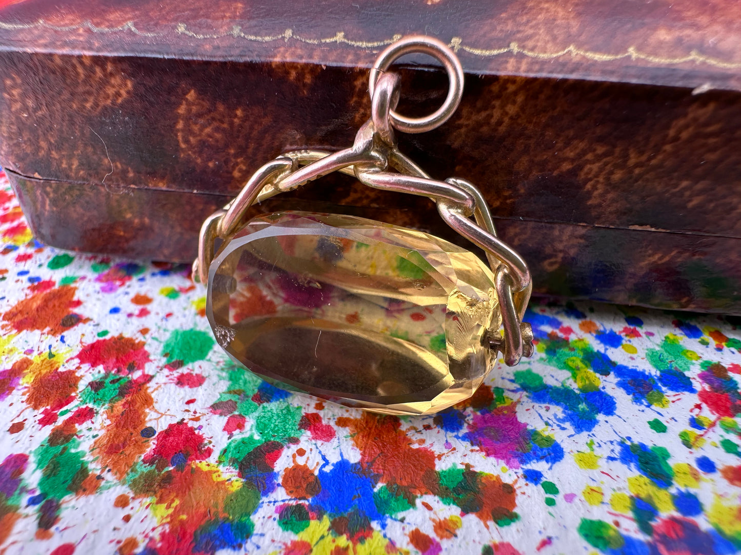 Vintage 9ct Citrine Spinner Fob