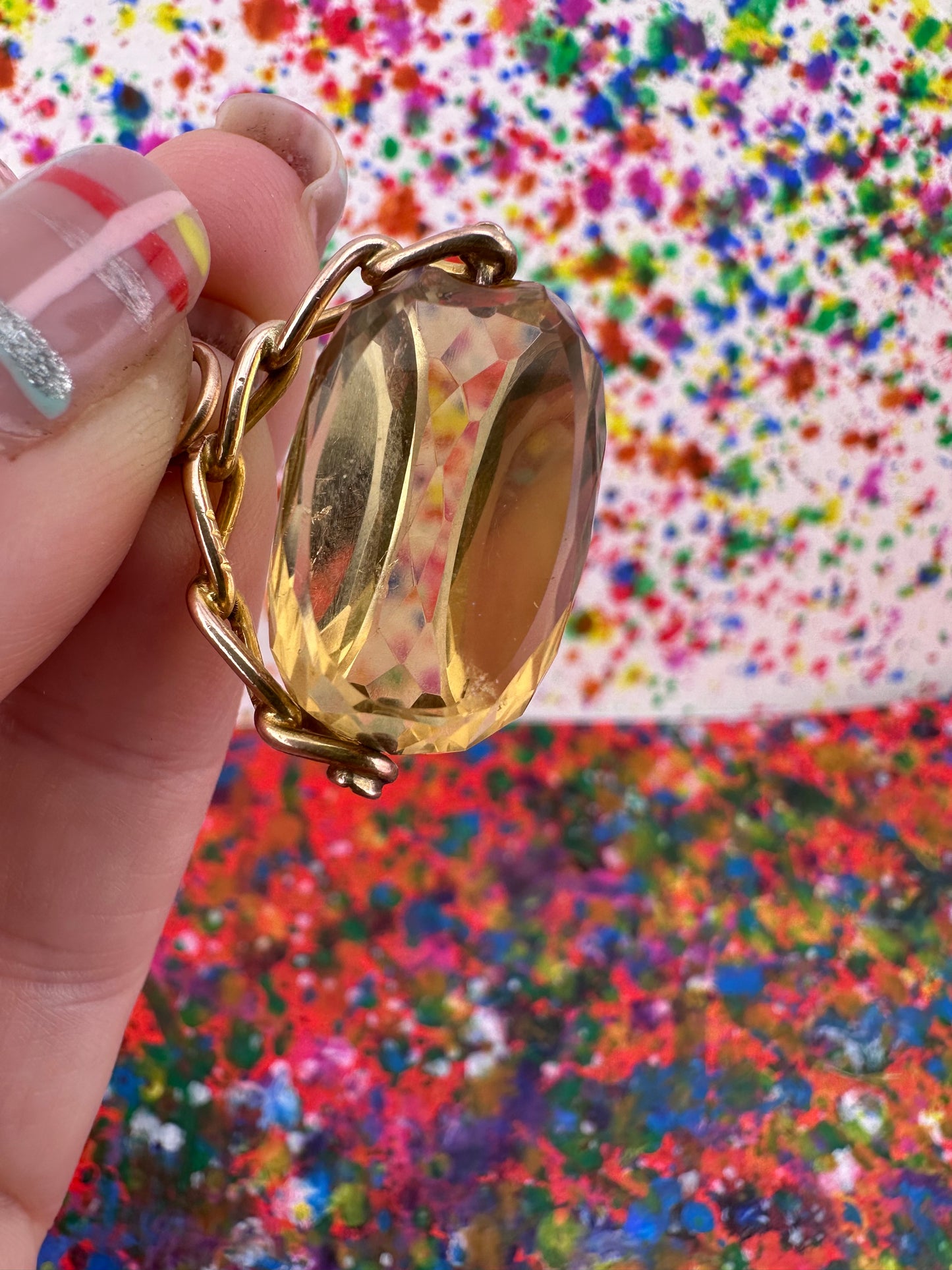 Vintage 9ct Citrine Spinner Fob