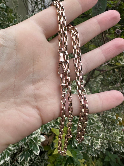 Antique 9ct Rose Gold Flat edged Oval belcher with 2 dog clips