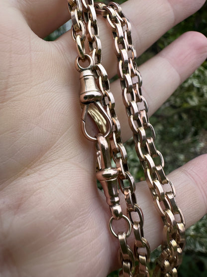 Antique 9ct Rose Gold Flat edged Oval belcher with 2 dog clips